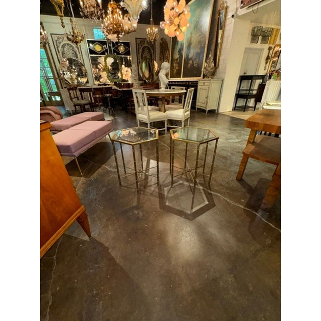 Late 20th Century Pair of MCM Mastercraft Brass Side Tables For Sale - Image 5 of 5