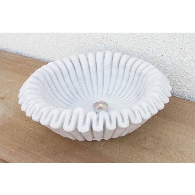 15" Carved Marble Fluted Bowl For Sale - Image 4 of 7