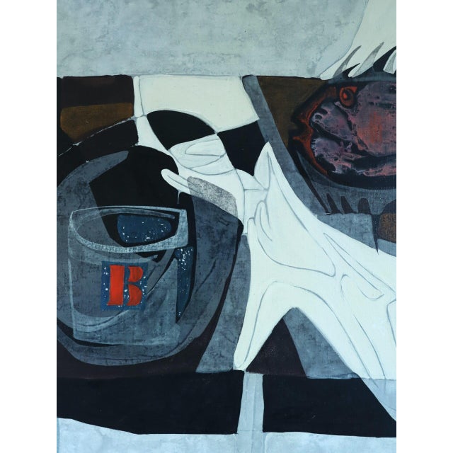 Mid-Century Modern 'Lemon & Fish' Vintage Swedish Still Life Oil Painting, Framed For Sale - Image 9 of 11