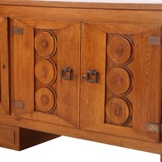 Charles Dudouyt French Neo-Rustique Carved Oak Sideboard, in the Manner of Charles Dudouyt, C. 1940 For Sale - Image 4 of 9