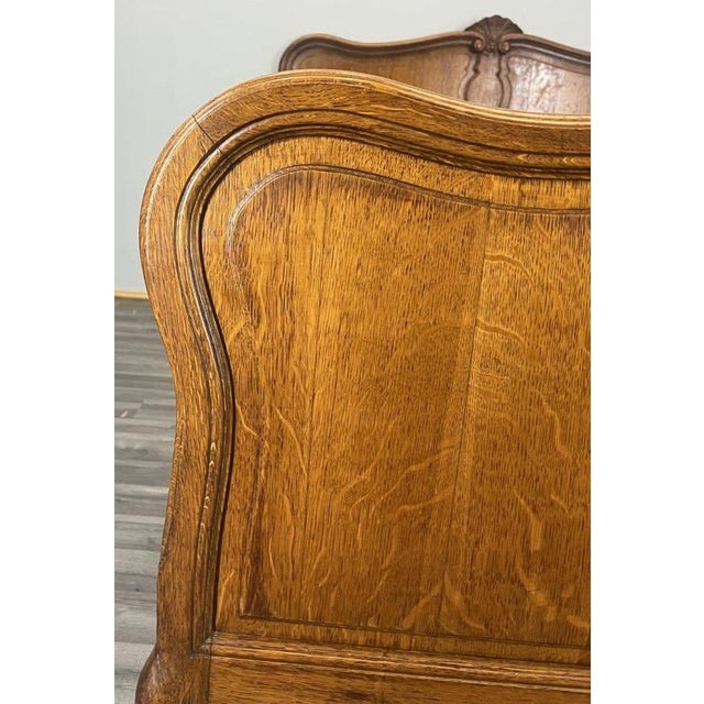 Vintage French Louis XVI Style Oak Double Bed Frame with Carved Headboard For Sale - Image 4 of 12