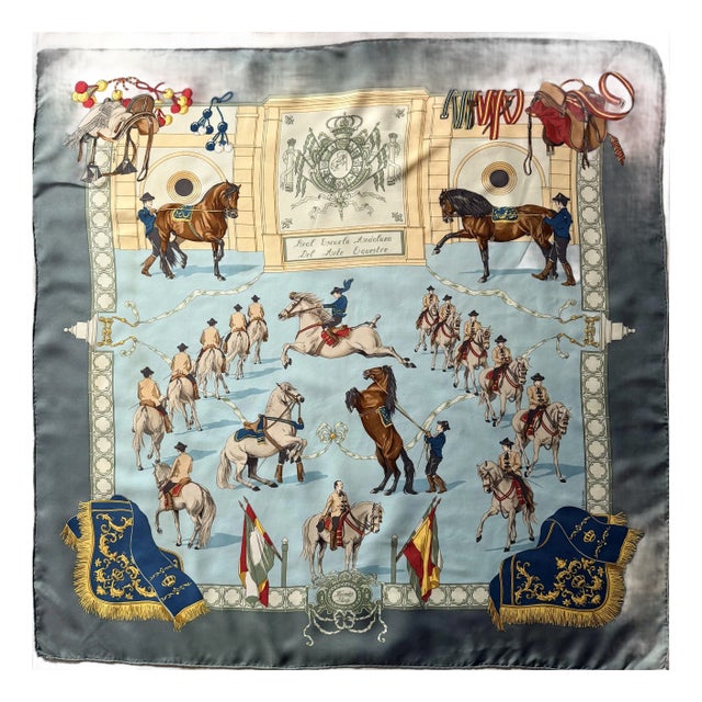 Hermès Real Escuela Andaluza Silk Scarf 1996 Designed by Hubert De Watringant For Sale