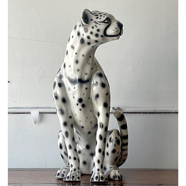 Ceramic Vintage Boho Italian Glazed Ceramic Cheetah For Sale - Image 7 of 12
