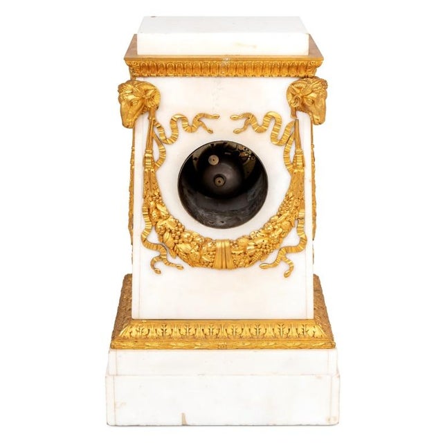 Louis XVI Style Ormolu Mounted White Marble Clock For Sale - Image 4 of 4