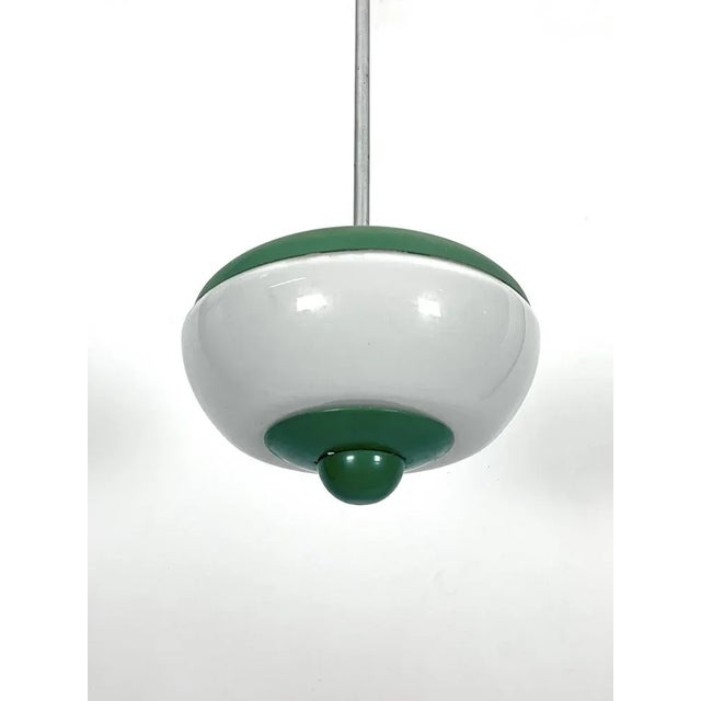 Mid-Century Modern Mid-Century Green Lacquer and Milk Glass Pendant, Italy, 1950s For Sale - Image 3 of 10