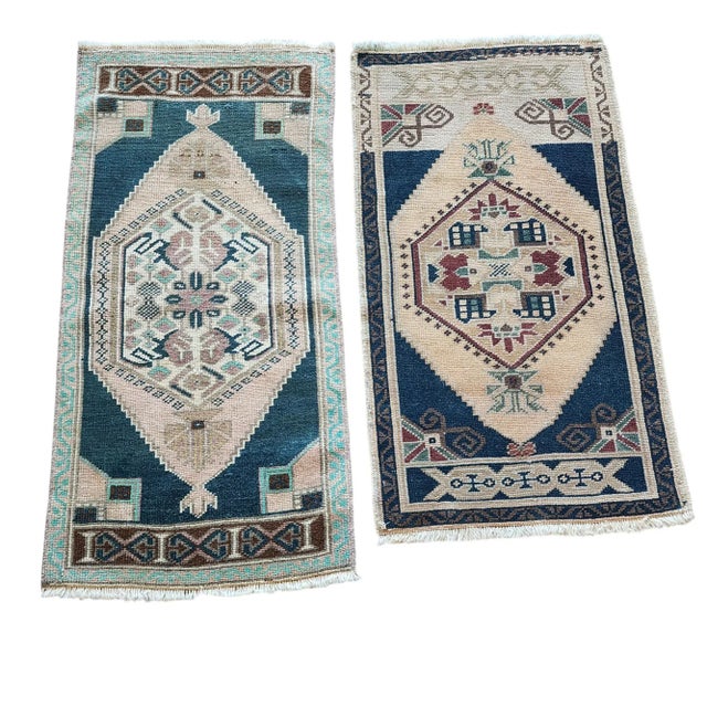 Distressed Turkish Small Rug - Set of Two 21" x 37" / 53 x 95 Cm - 20" x 41" / 50 x 103 Cm Hand woven with high quality...