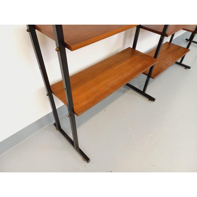 Vintage Italian Triple Modular Bookcase in Teak and Metal, 1960s For Sale - Image 13 of 18