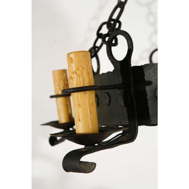 Early 20th Century 6 Arm French Iron Ceiling Chandelier For Sale - Image 4 of 10