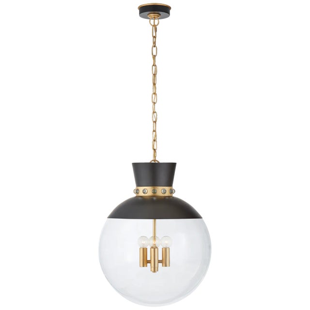Lucia Large Pendant in Matte Black and Gild with Clear Glass Designer: Julie Neill Canopy: 5" Round Mounting: Chain Shade...