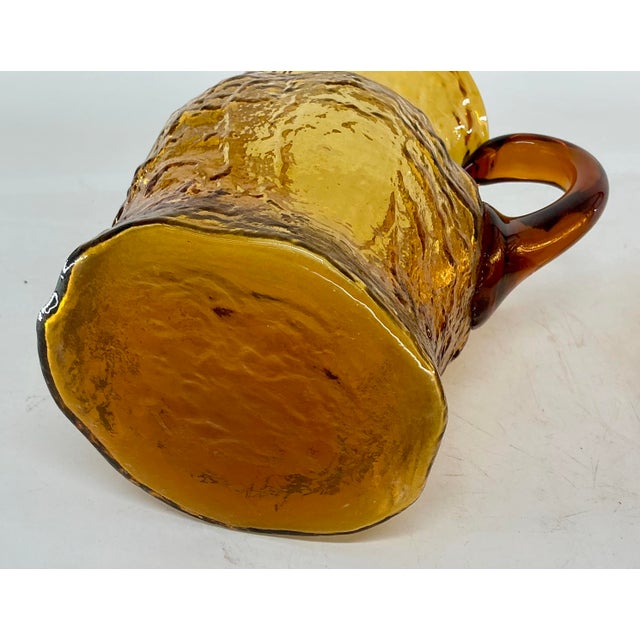 Glass Vintage Mid Century Morgancetown Crinkled Amber Glass Pitcher and Ice Bucket Set For Sale - Image 7 of 9