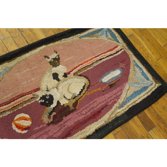 1930s 1930s Rose Antique Animal Pictorial Folk Art American Hooked Rug2'2" X 3'4" Handknotted Wool Carpet For Sale - Image 5 of 6