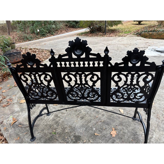 Gothic Iron Garden Bench, Restored For Sale - Image 9 of 9