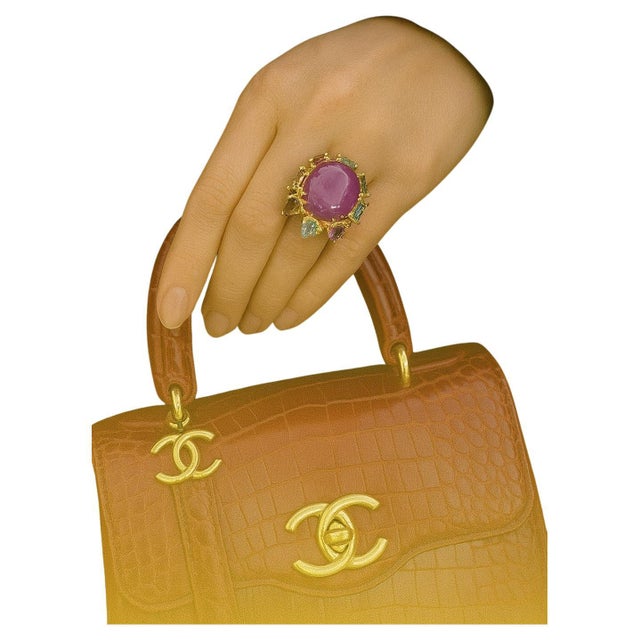 Bochic "Orient" Vintage Natural Ruby & Multi Tourmalines Ring Set In 18K Gold & For Sale - Image 15 of 18