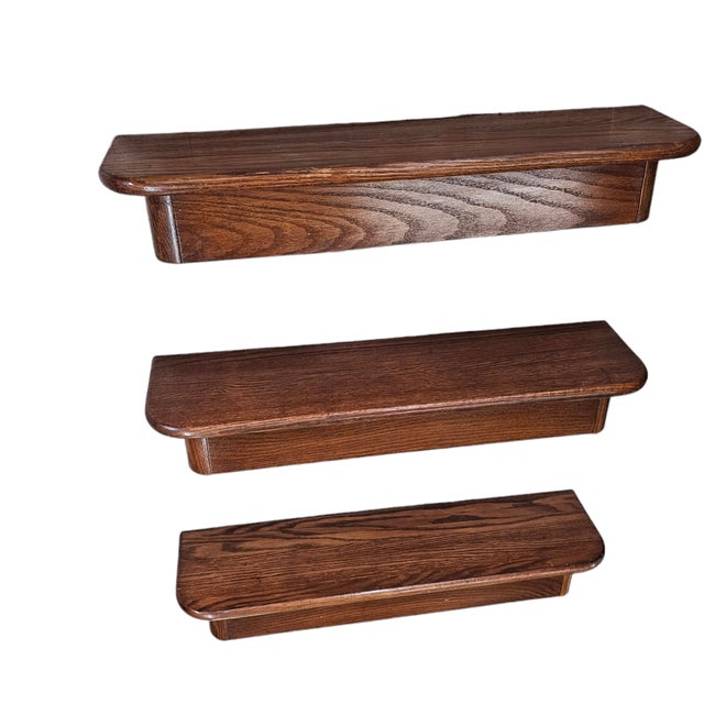 Victorian Set of Three Mid-Century Oak Floating Wall Shelves 21" For Sale - Image 3 of 8