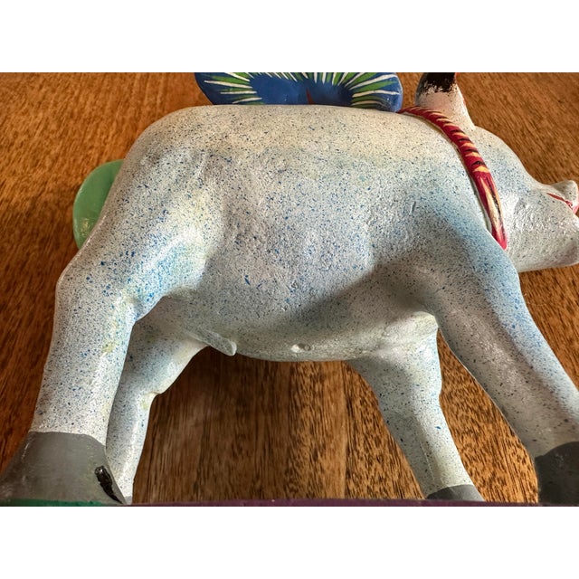 Sky Blue Vintage Tonalá Mexican Pottery Ceramic Winged Pig Piggy Bank Signed “Ortega” For Sale - Image 8 of 9