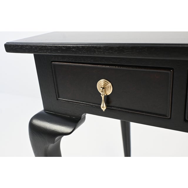 Kittinger Ebonized Mahogany & Burl Wood Writing Desk / Console | Newly Refinished For Sale - Image 9 of 15