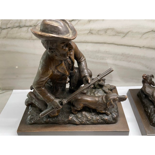 Pair 19th Century Austrian Bronze Hunter Sculptures For Sale - Image 4 of 12