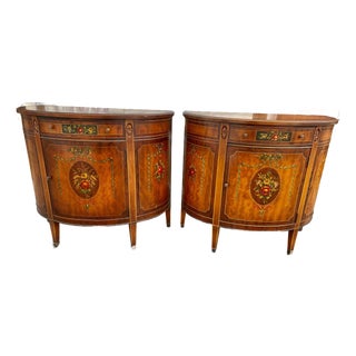 Mid 20th Century Pair of Grand Rapids Imperial Furniture Demilune Adams Style Paint Decorated Cabinets For Sale