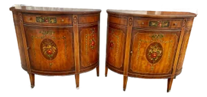 Mid 20th Century Pair of Grand Rapids Imperial Furniture Demilune Adams Style Paint Decorated Cabinets