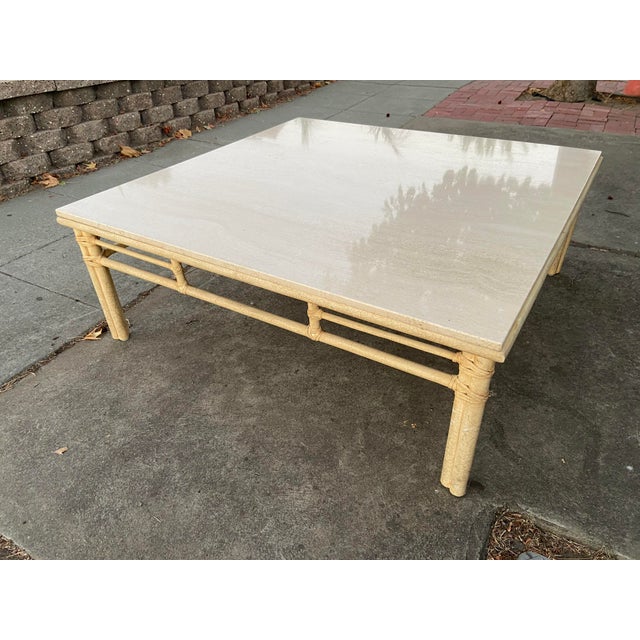 McGuire McGuire Furniture Vintage Mid Century Modern Bamboo Limestone Coffee Cocktail Table For Sale - Image 4 of 18