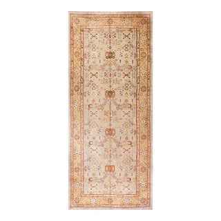 Magnificent White Ivory Color and Superb Geometric Design Antique Turkish Oushak Rug For Sale
