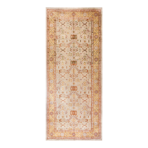 Magnificent White Ivory Color and Superb Geometric Design Antique Turkish Oushak Rug