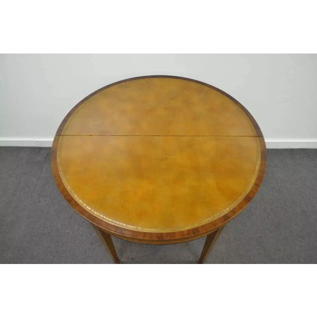 Early 20th Century English Adams Style Hand Painted Leather Flip Top Demilune Console Game Table For Sale - Image 5 of 10