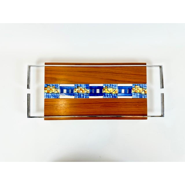 Mid-Century Modern Teak Serving Tray with Tile Inlay, 1960s, in Very Good conditions. Designed 1960 to 1969