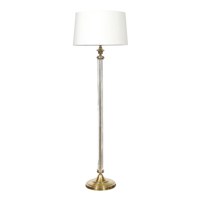 Art Deco Fluted Glass & Brass Floor Lamp For Sale