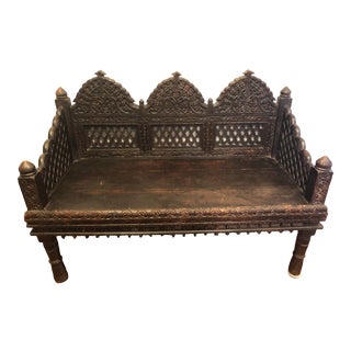 Vintage Carved Wooden Indian Bench For Sale