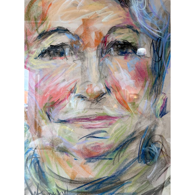 1990s 1990's Vintage Expressionist Woman Portrait Oil Pastel on Paper, Signed & Framed For Sale - Image 5 of 12