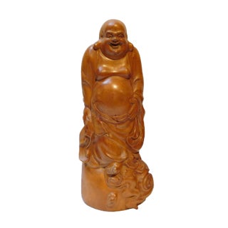 Chinese Hand Carved Standing Happy Buddha Budai Luohan Statue On Cloud Base For Sale