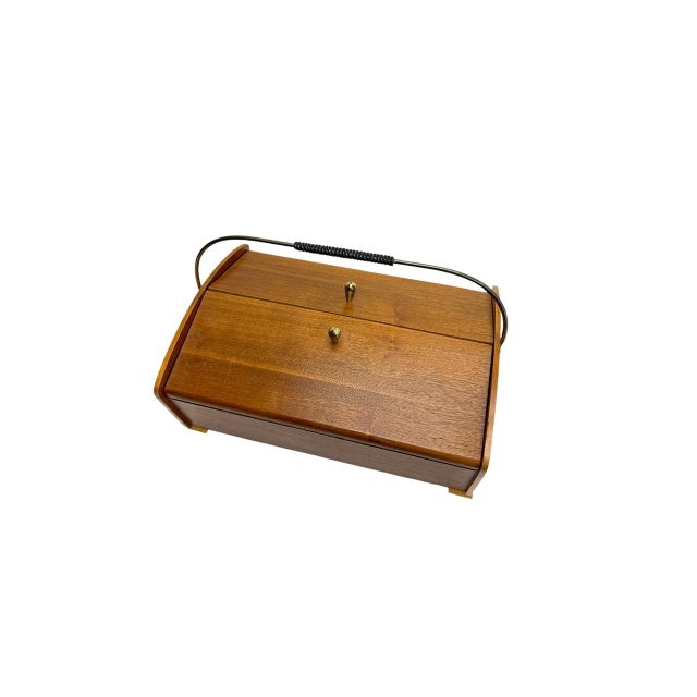 Mid-Century Modern Mid-Century Teak Wood Sewing Storage Box, 1960s For Sale - Image 3 of 11