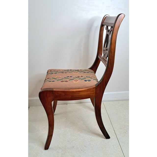 Early 20th Century Duncan Phyfe Style Mahogany Lyre Back Needlepoint Side Chair For Sale - Image 4 of 13
