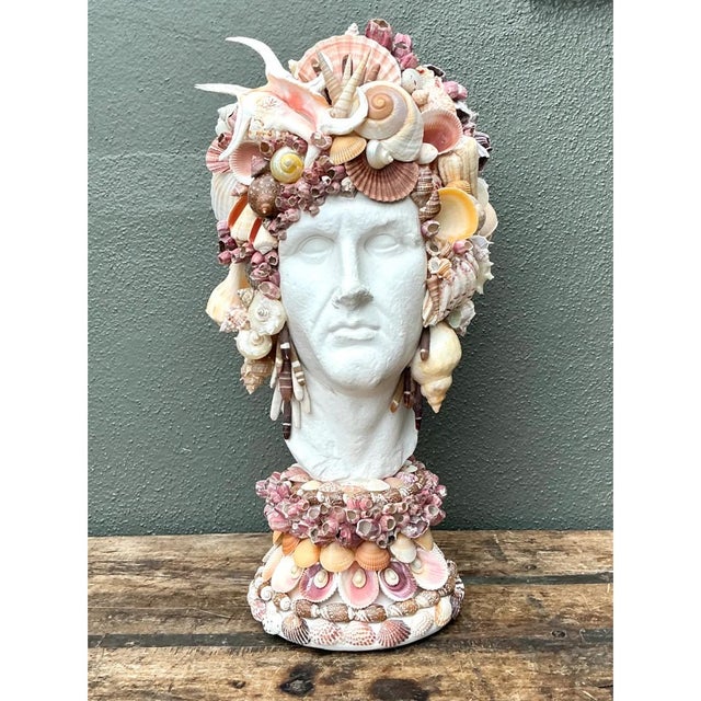 Vintage Shell Embellished Plaster Bust For Sale - Image 12 of 12