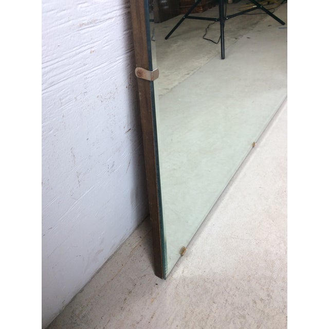 Mid Century Modern Long Rectangular Wall Mirror With Beveled Edge and Brass Accents For Sale - Image 11 of 18