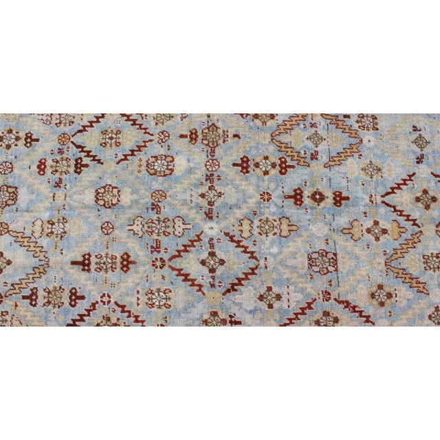 Red Ox Red and Ice Blue Antique Persian Malayer Runner With All-Over Geometrics 3'3 X 13'2 For Sale - Image 8 of 11