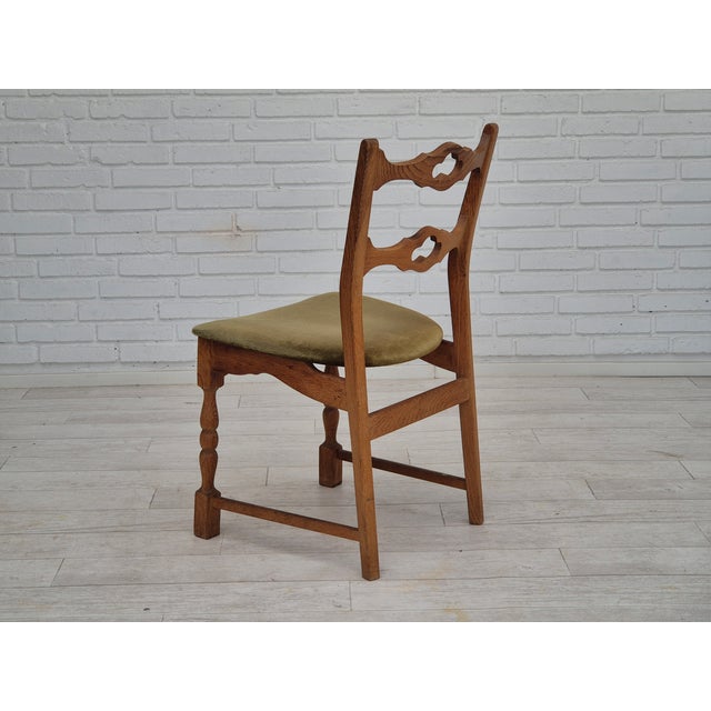 Danish Dining Chairs in Oak & Velour, 1970s, Set of 4 For Sale - Image 13 of 18