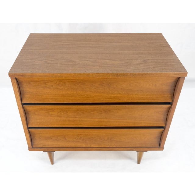 Compact 3 Drawer Walnut Concave Drawer Front Mid Century Bachelor Chest Dresser For Sale - Image 9 of 16