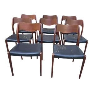 Early 20th Century Set of 8 Teak Niels Moller Dining Chairs