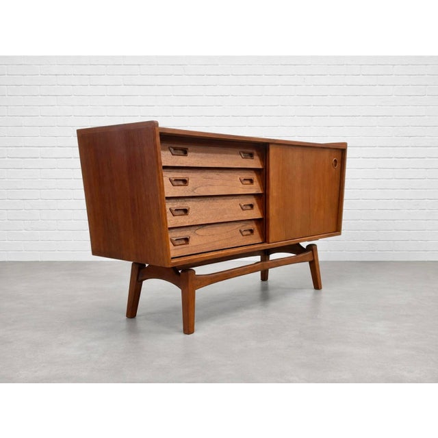 Apartment sized Mid Century Modern "Floating" Asymmetrical handmade Credenza / Media Stand in a perfectly tailored size....