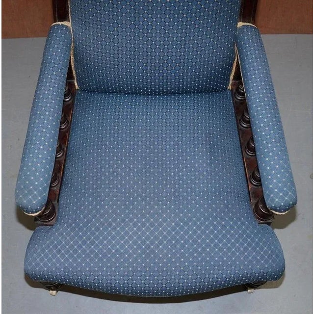 Victorian Hardwood Blue Armchair For Sale - Image 4 of 11