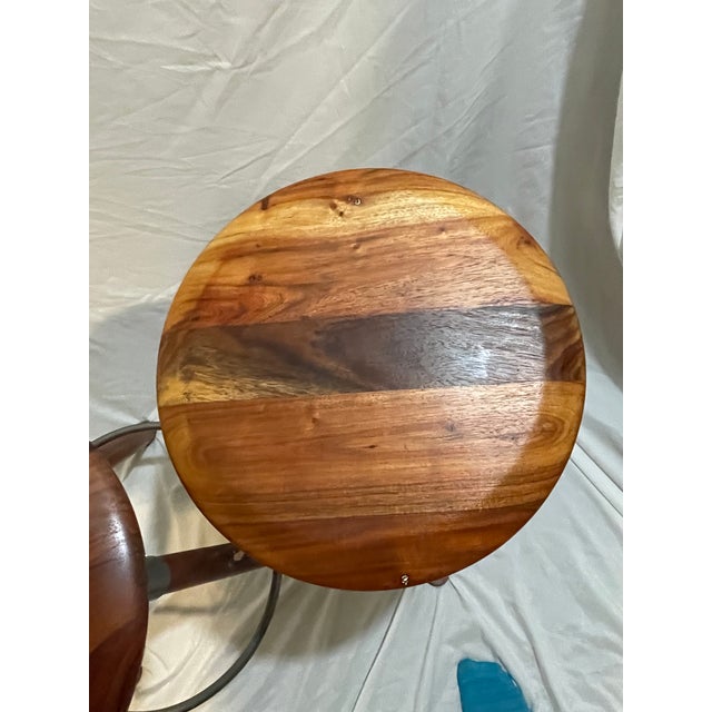 CB2 Striking Set of 2: Cb2 Revolution Adjustable Bar Stools - Acacia Wood & Metal For Sale - Image 4 of 8