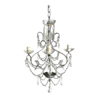 French (4) Light Rock Crystal Beaded Chandelier C. 1930's For Sale