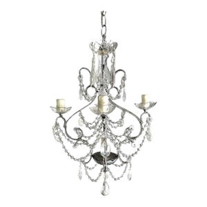 French (4) Light Rock Crystal Beaded Chandelier C. 1930's