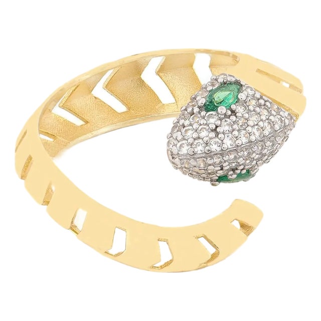 Guardian Snake Emerald Eyes Gold Ring, Size 4 For Sale