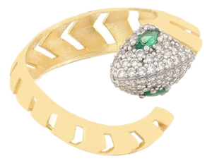 Guardian Snake Emerald Eyes Gold Ring, Size 4