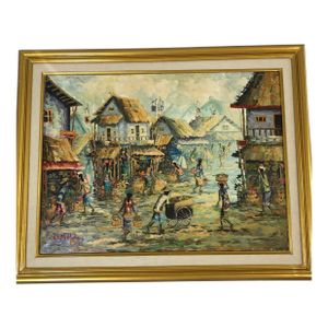 Vintage A. D. Muklas Original Indonesian Street Oil Painting