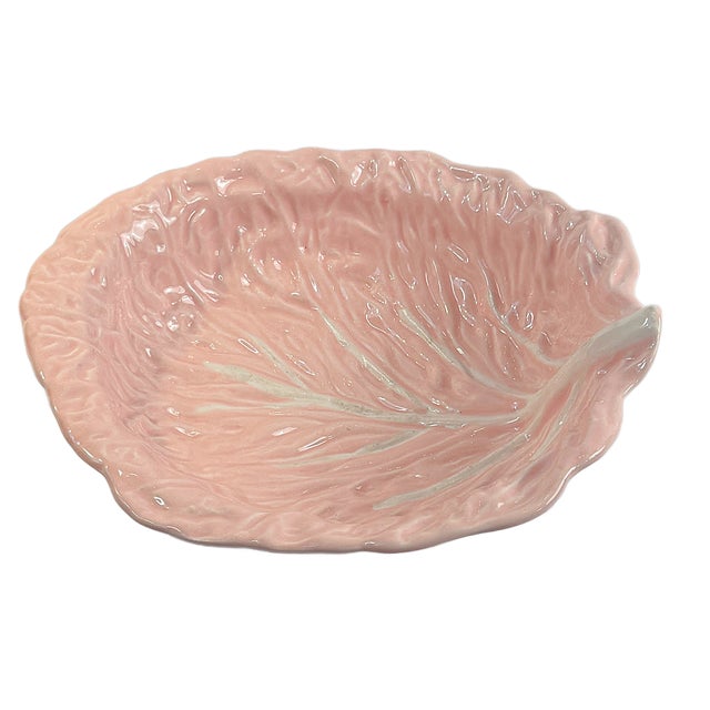 This is a beautiful majolica blush pink cabbage ware serving bowl. This is so pretty and wonderful for spring and summer...