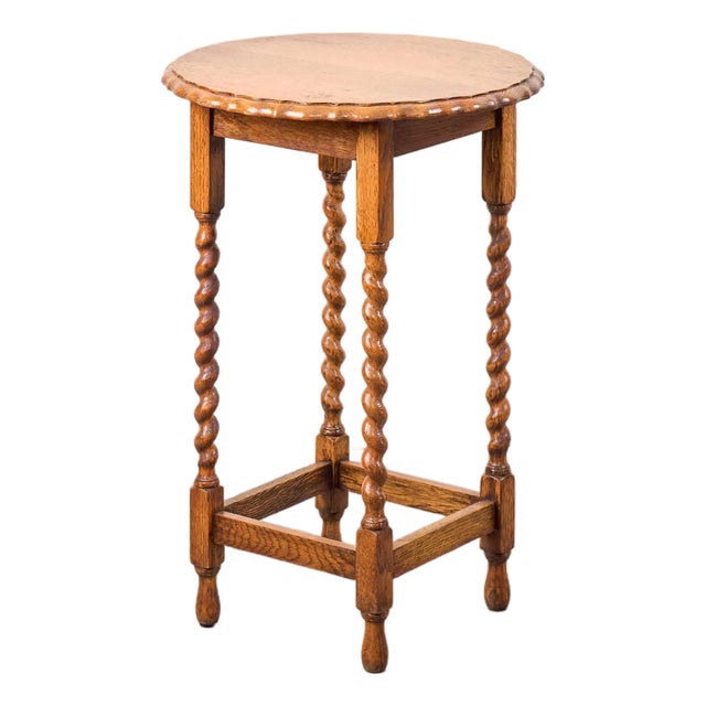Antique English Barley Twist Lamp Table With Scalloped Edge For Sale